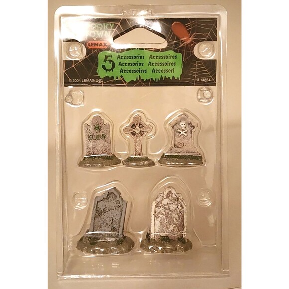 LEMAX Spooky Town Set of 5 Tombstones Retired 2004 #14851 - Picture 1 of 6